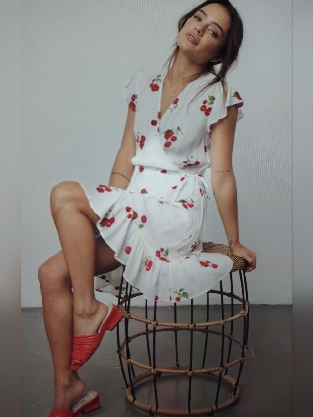 RAILS White Cherry Bloom -Print Wrap Dress Flutter Sleeve Sz S